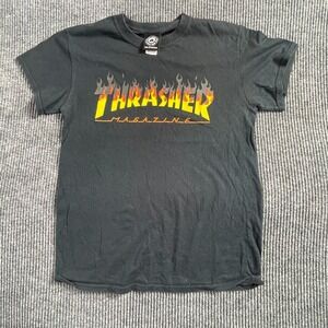 Thrasher Magazine T Shirt Mens Small Black Flames Skate Crewneck Short‎ Sleeve